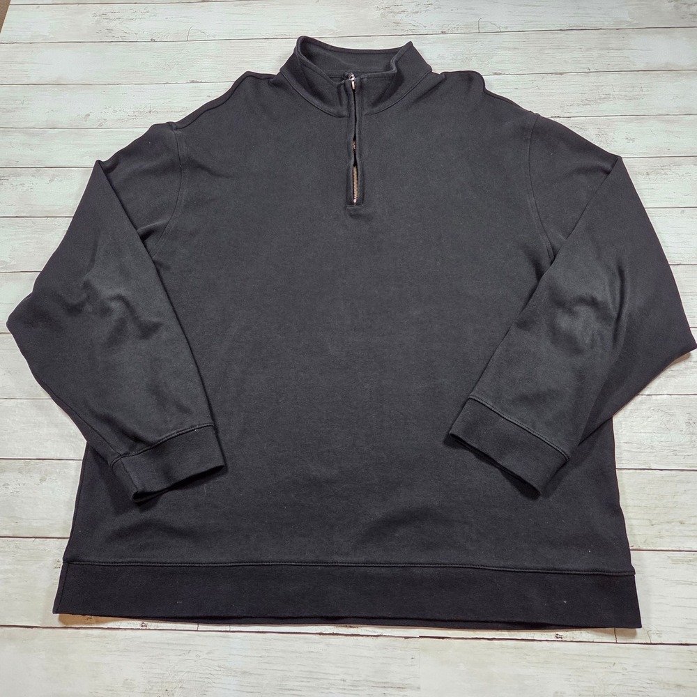 Roundtree & Yorke Silky Finish Quarter Zip Pullover Men XXL Black Cotton Knit